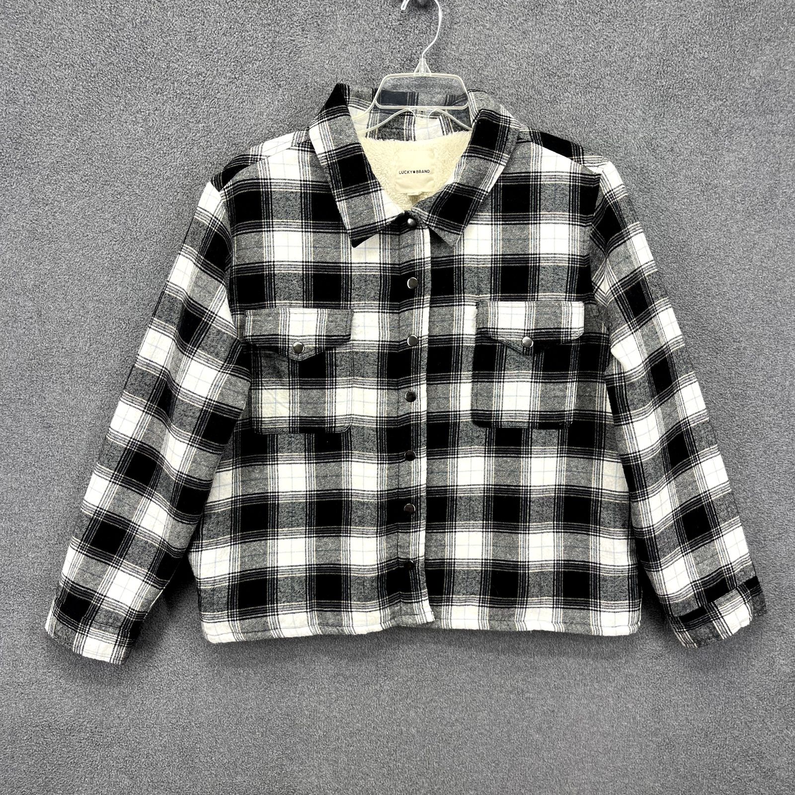Lucky Brand Jacket Womens Xl White Black Buffalo Plaid Fleece Flannel